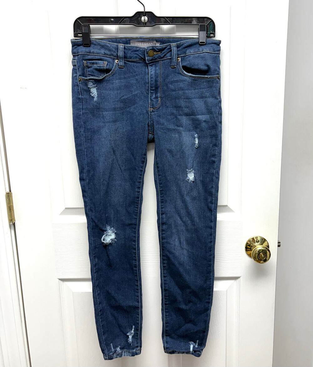 Just USA Jeans Skinny Dark Wash, Women’s Size 28, Distressed Pants Mid Rise